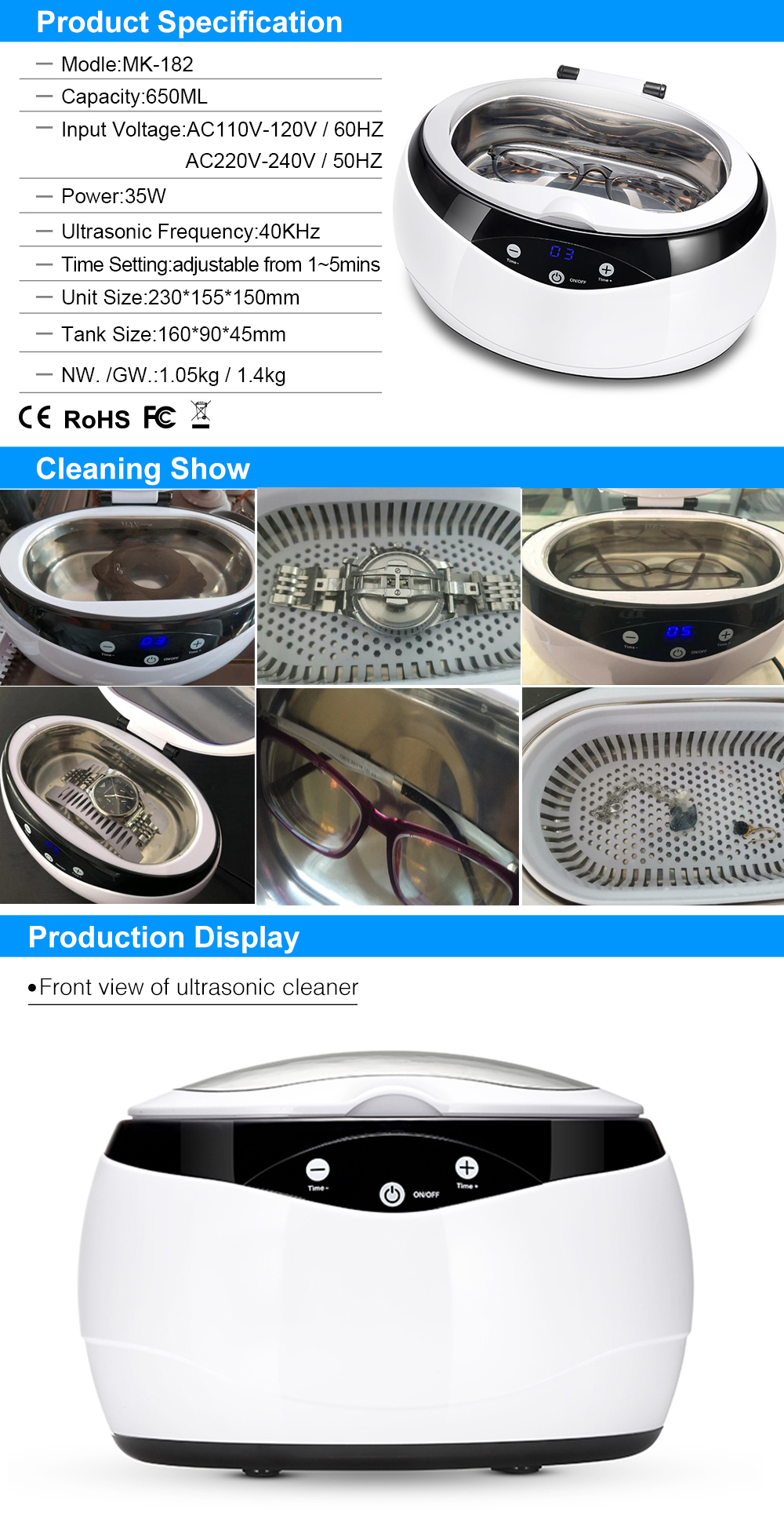 GRANBO Ultrasonic Cleaner, Professional Ultrasonic Jewelry Cleaner with Timer, Portable Household Ultrasonic Cleaning Machine, Electronics Eyeglasses Watch Ring Diamond Retainer Denture Clean
