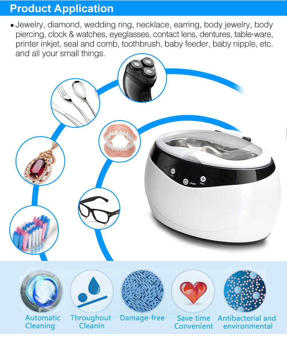 GRANBO Ultrasonic Cleaner, Professional Ultrasonic Jewelry Cleaner with Timer, Portable Household Ultrasonic Cleaning Machine, Electronics Eyeglasses Watch Ring Diamond Retainer Denture Clean