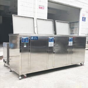 Three tanks industrial ultrasonic cleaner for electronic components gear tools cleaning oil and rust, with rinse tank drying tray
