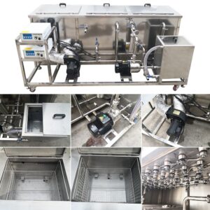 Three tanks industrial ultrasonic cleaner for electronic components gear tools cleaning oil and rust, with rinse tank drying tray