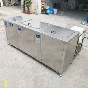 Three tanks industrial ultrasonic cleaner for electronic components gear tools cleaning oil and rust, with rinse tank drying tray