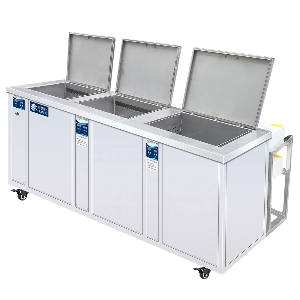 Three tanks industrial ultrasonic cleaner for electronic components gear tools cleaning oil and rust, with rinse tank drying tray