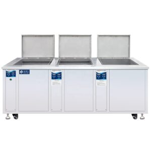 Three tanks industrial ultrasonic cleaner for electronic components gear tools cleaning oil and rust, with rinse tank drying tray