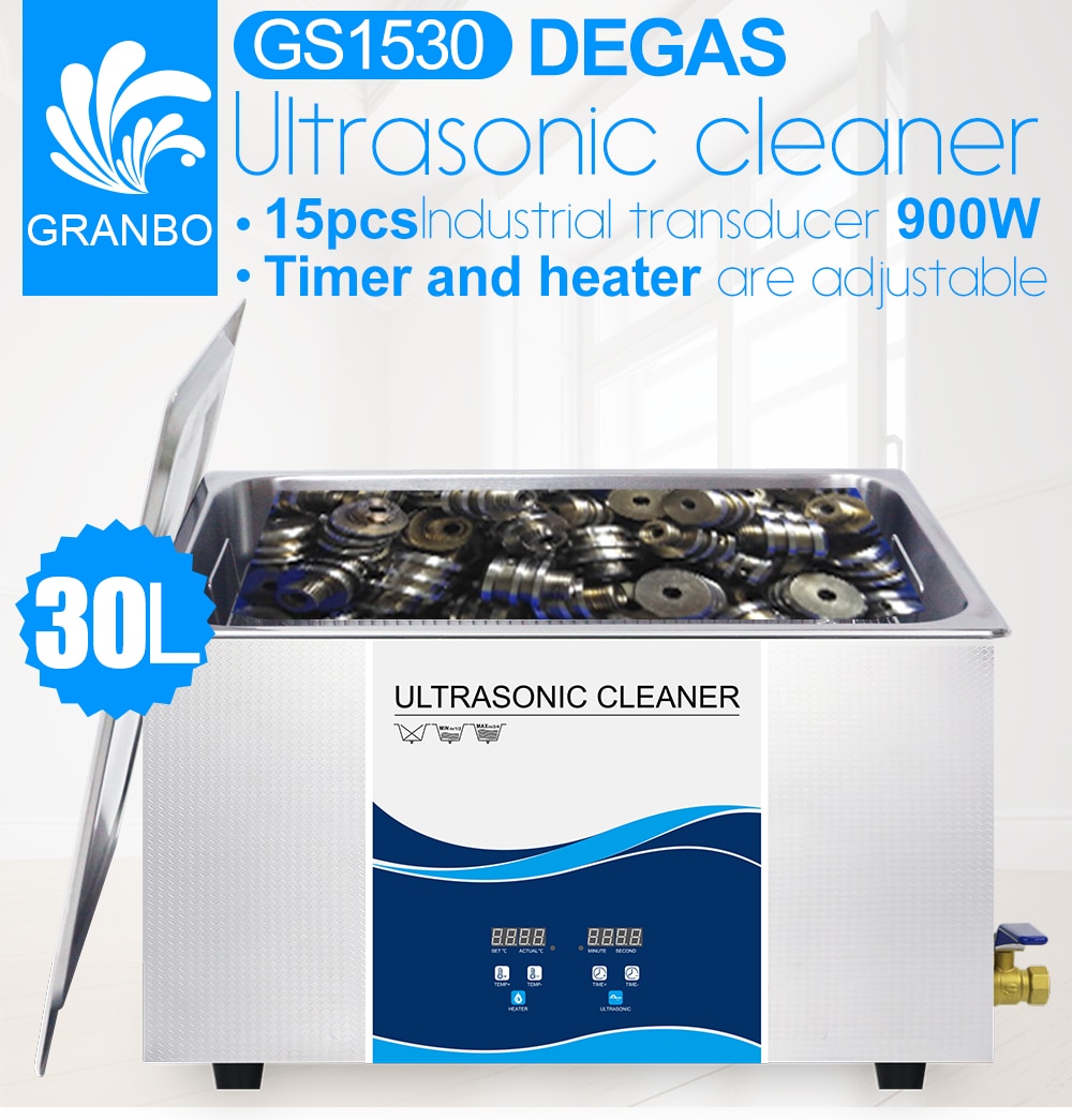 Digital 30L 900W DEGAS Ultrasonic Cleaner for Guns Brass Automotive Engine Parts PCB Hardware Surface Treatment Remove Oil Rust