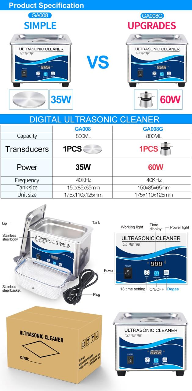Digital Ultrasonic Cleaner 60W Sonicator Bath 40Khz Degas for Gold Silver Jewelry Glasses Jade Necklace Oxides Rust Oil Washer