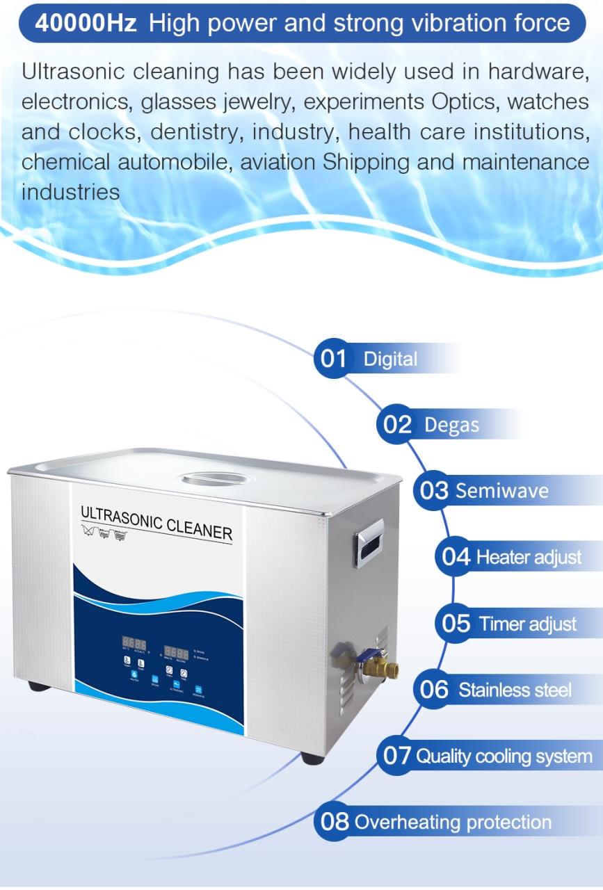 Granbosonic 3L Ultrasonic Cleaner 180W 40Khz Semiwave Degas Heating Bath for Dental Manicure Tattoo Instruments Maintenance