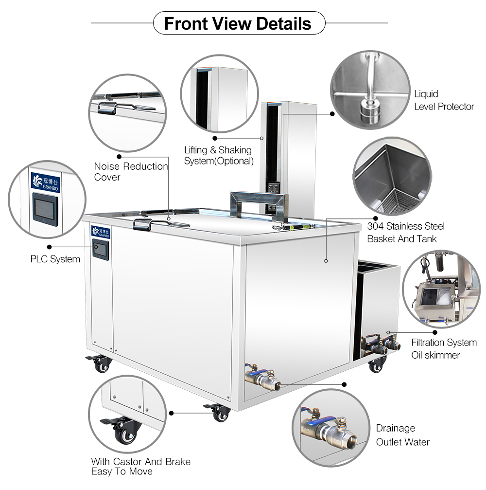 Industrial metal parts ultrasonic cleaning machine with lifting system