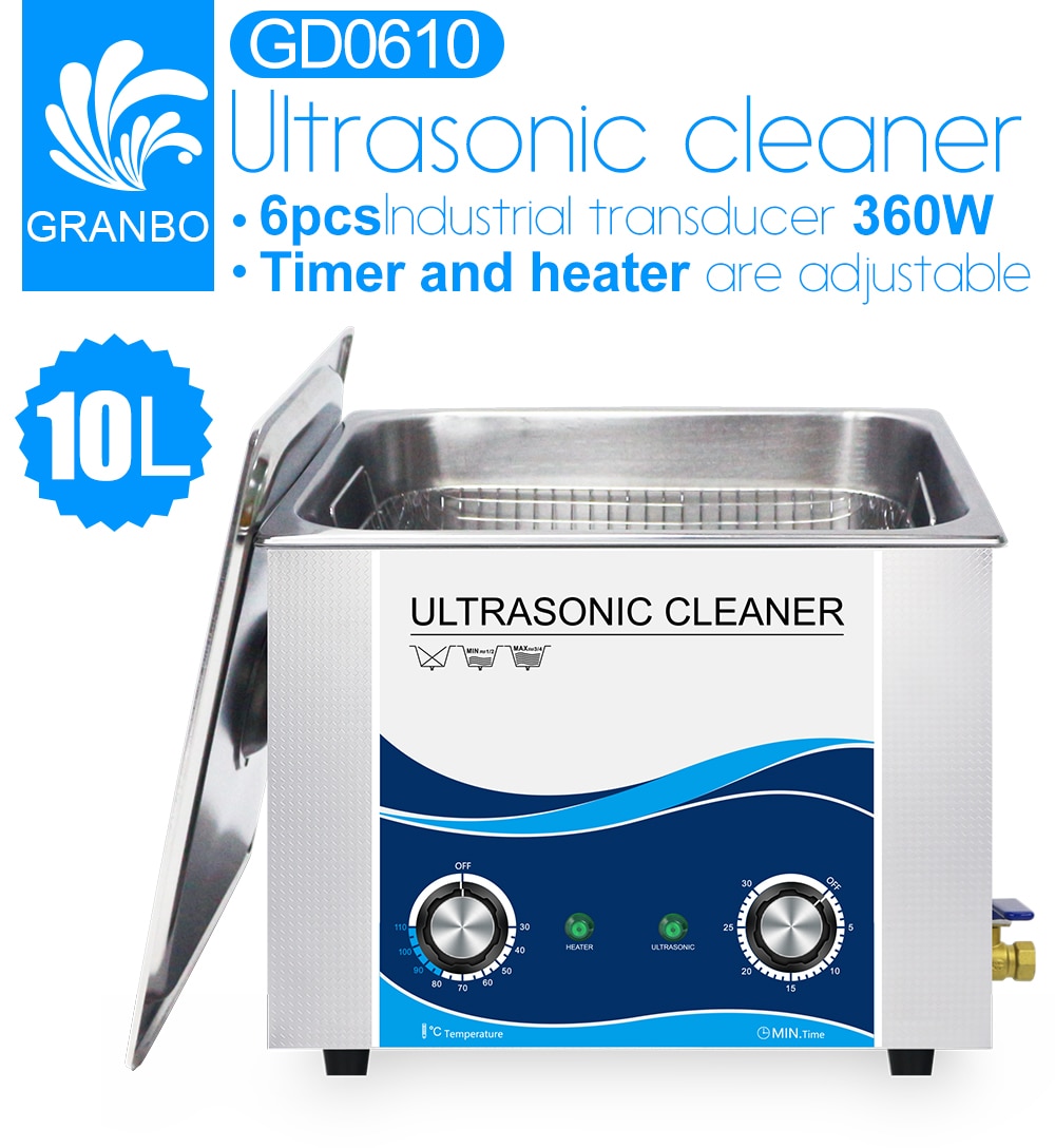 Ultrasonic Cleaner 360W Sonic Power 10L Bath 40khz for Commercial Washing Bicycle Car Injector Vehicle Spare Parts Solution