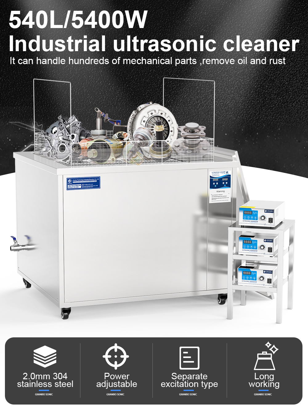 540l Large Industrial Ultrasonic Cleaning Machine Single Tank Cleaning Machinery Accessories Precision Objects