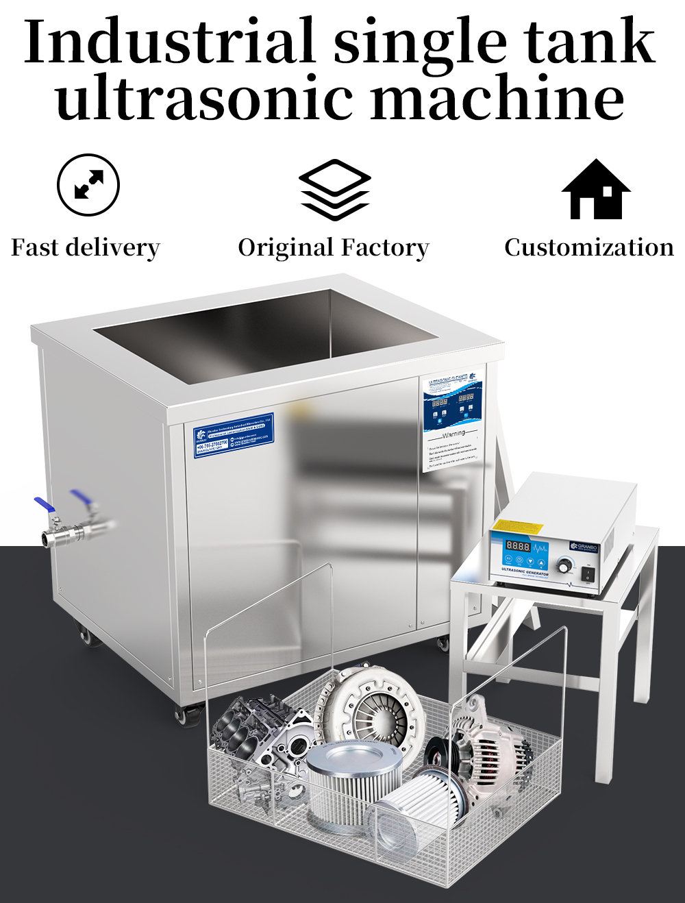 24 Hours Long Working Industrial Ultrasonic Cleaner Single Tank 108L