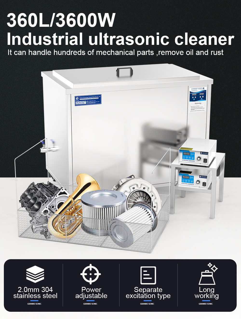 3600w 360l High Power Industrial Ultrasonic Cleaner for Cleaning Engine Block and Auto Parts