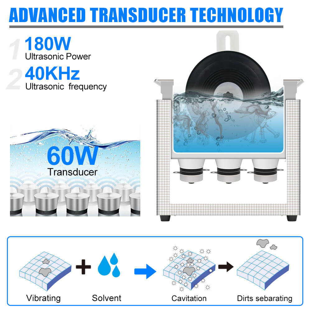 Vinyl Records Ultrasonic Cleaner 180W 40Khz High Efficient Motor Bracket Deep Cleaning Tool Lp Disc Album