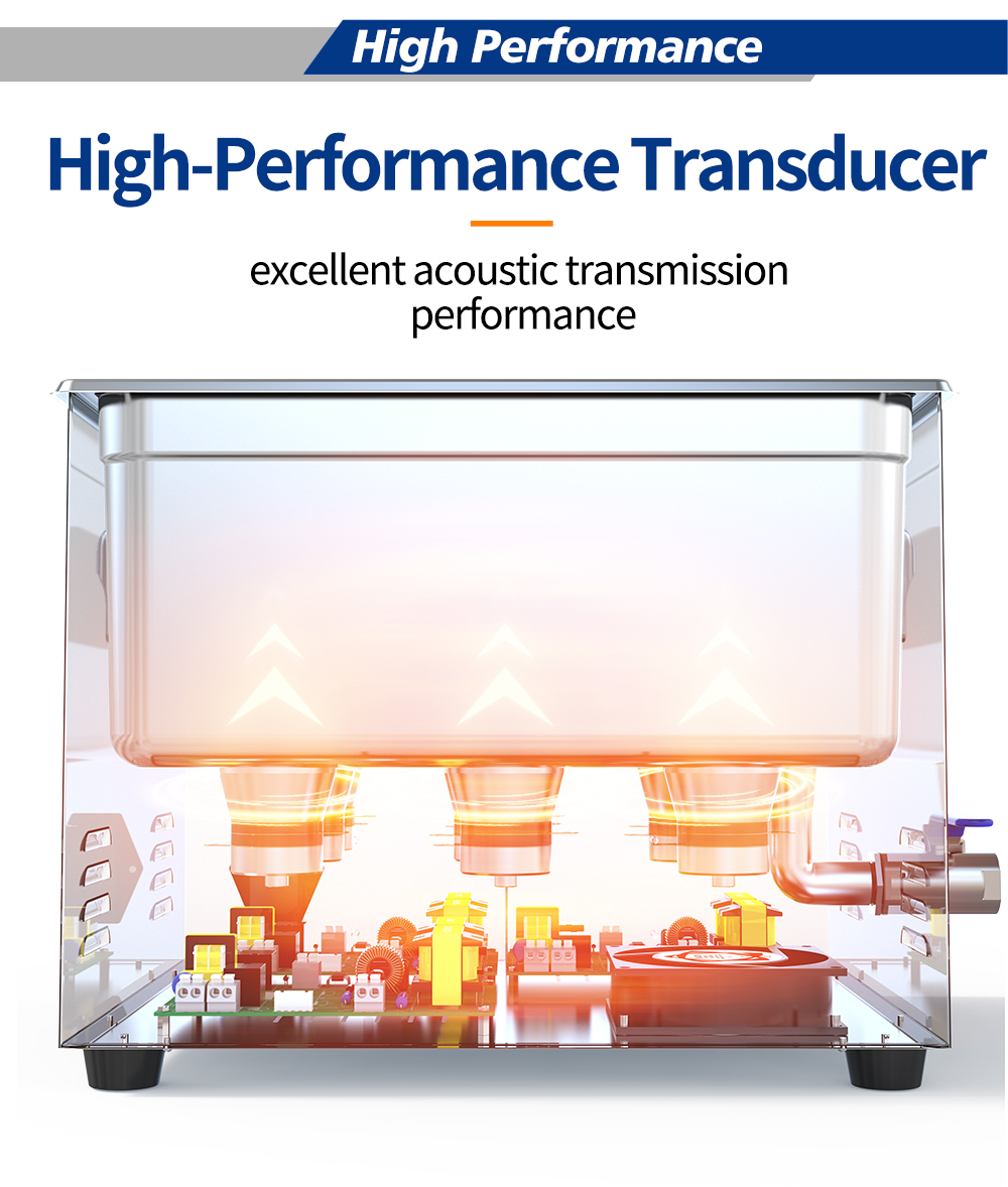 Granbo GL Series Ultrasonic Cleaner: Multifunctional, with degassing, pulsing, and sweeping frequency. Low-noise and high-quality performance