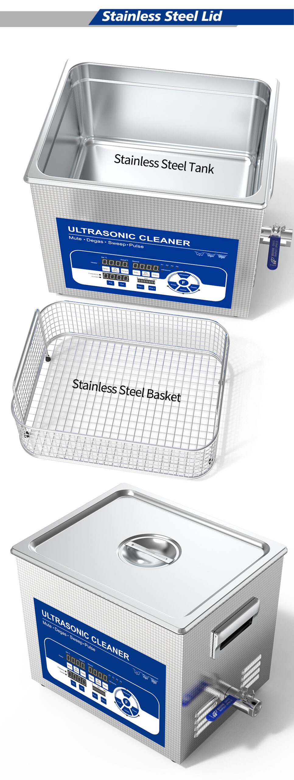Granbo GL Series Ultrasonic Cleaner: Multifunctional, with degassing, pulsing, and sweeping frequency. Low-noise and high-quality performance