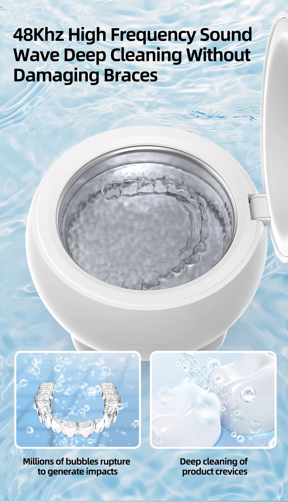 UV Ultrasonic Cleaner – 360° Deep Cleaning for Dentures, Jewelry & Household Use, with UV Light & 48kHz Frequency, 3 Modes