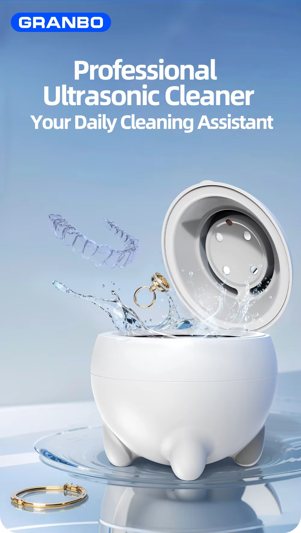 UV Ultrasonic Cleaner – 360° Deep Cleaning for Dentures, Jewelry & Household Use, with UV Light & 48kHz Frequency, 3 Modes