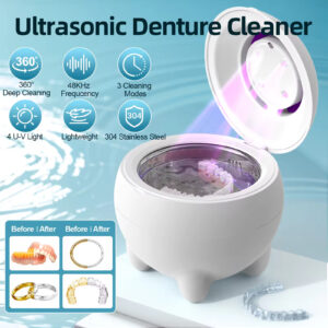 Electric Ultrasonic Denture Cleaner with 360° Deep Cleaning, UV Light & 48kHz Frequency – 3 Modes for Dentures, Jewelry, and Household Use