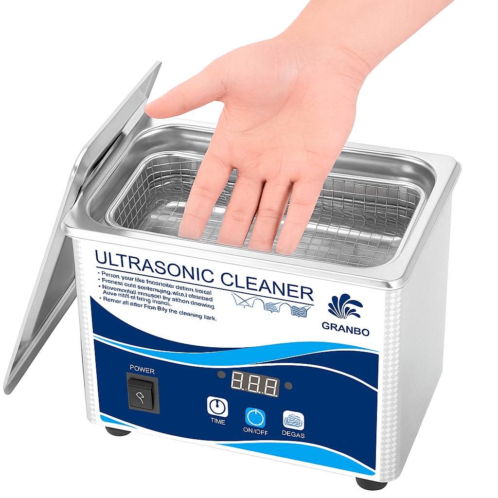 Put your hand into the ultrasonic cleaning machine